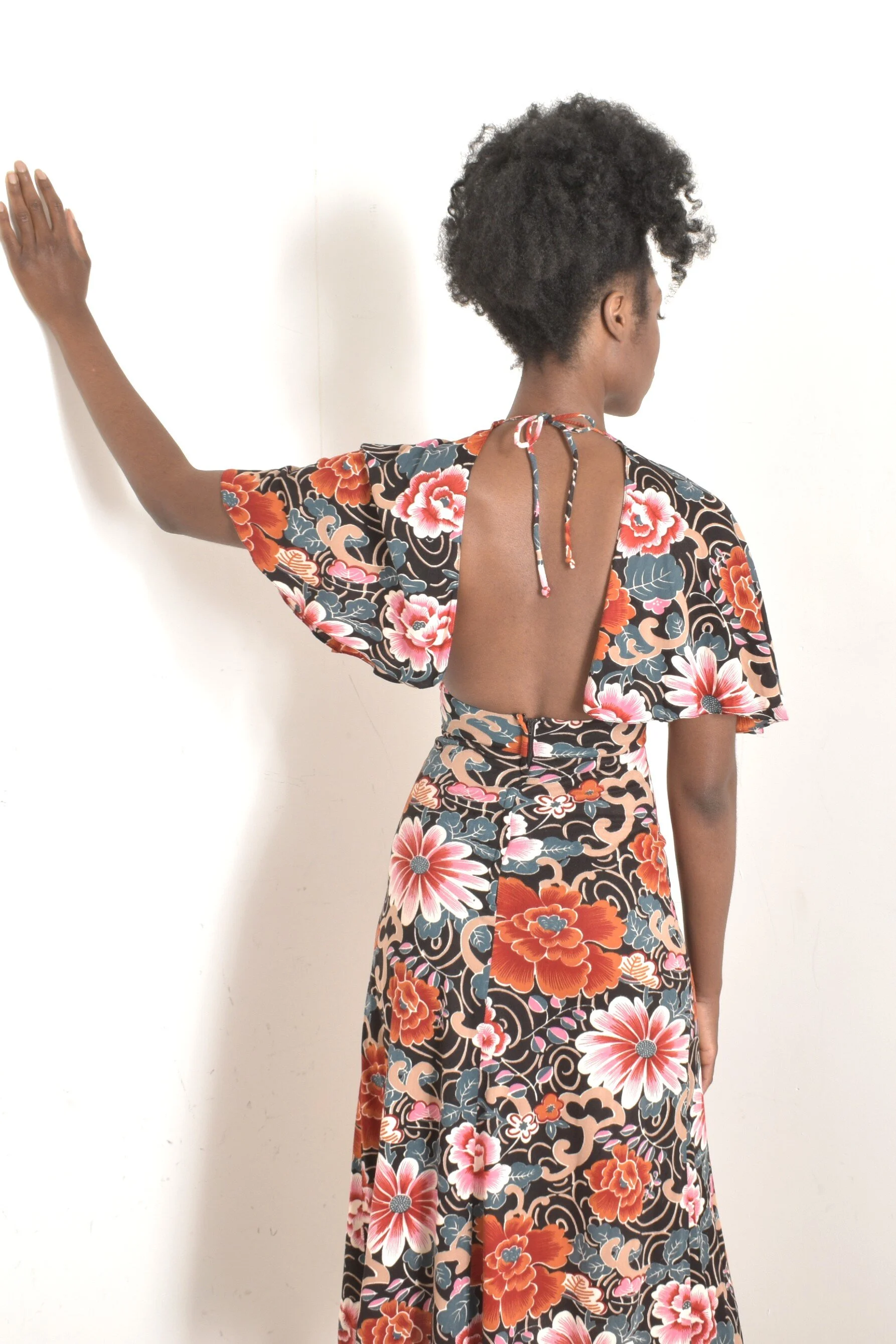 70s Young Edwardian Backless Caped Dress-small — La Poubelle Vintage